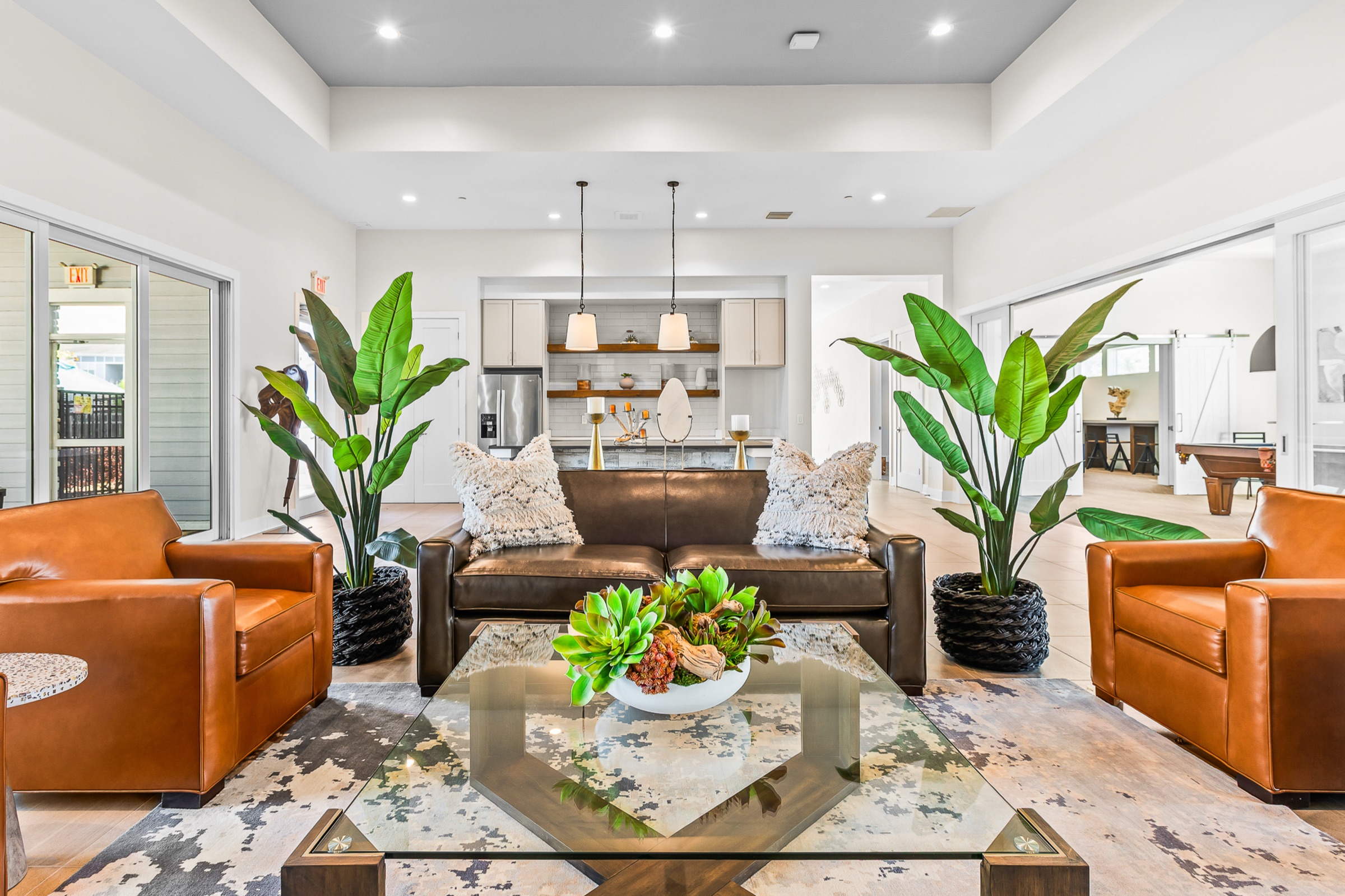 Multifamily warm lounge and community interior