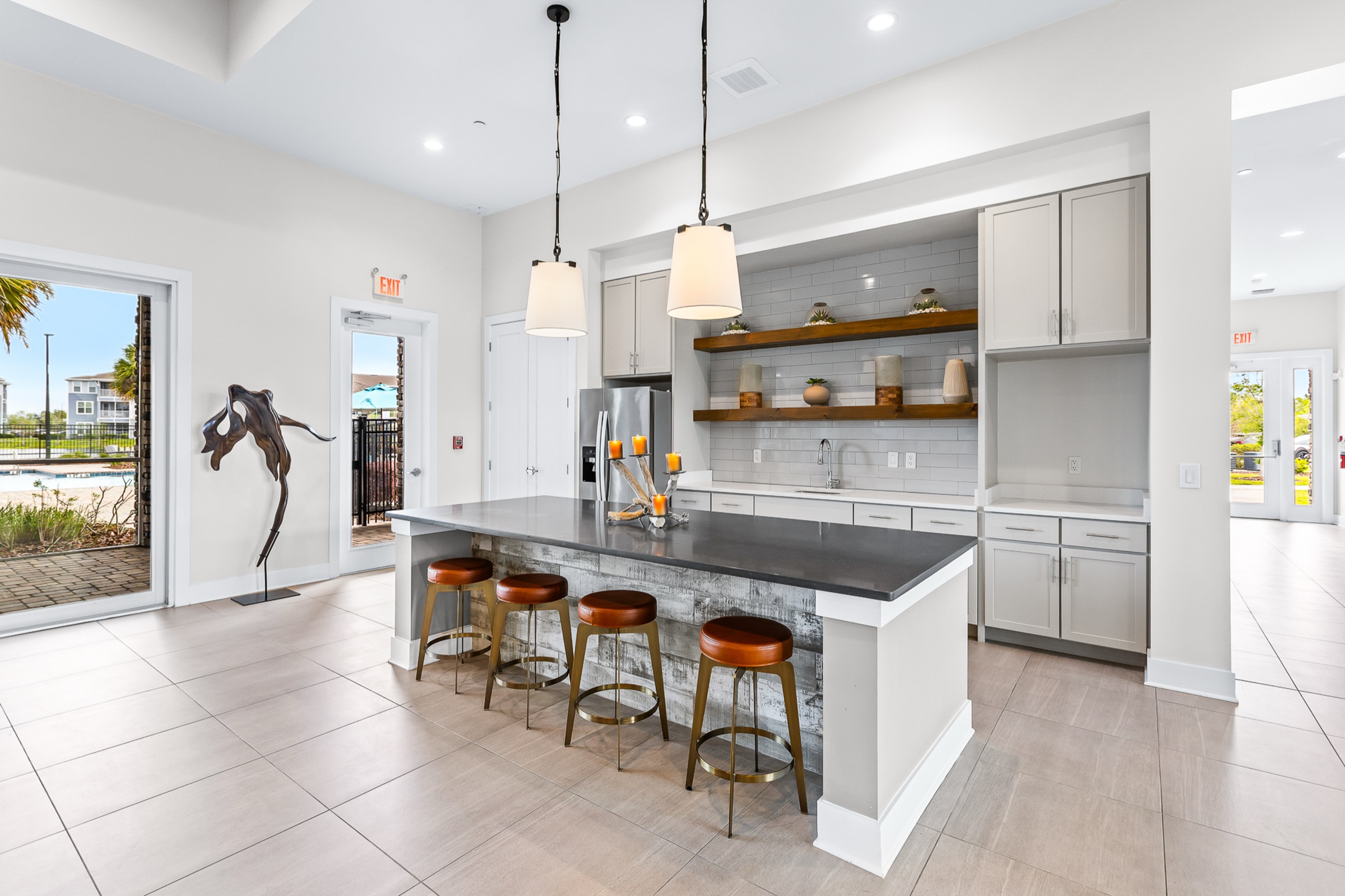 Multifamily amenity kitchen and gathering space