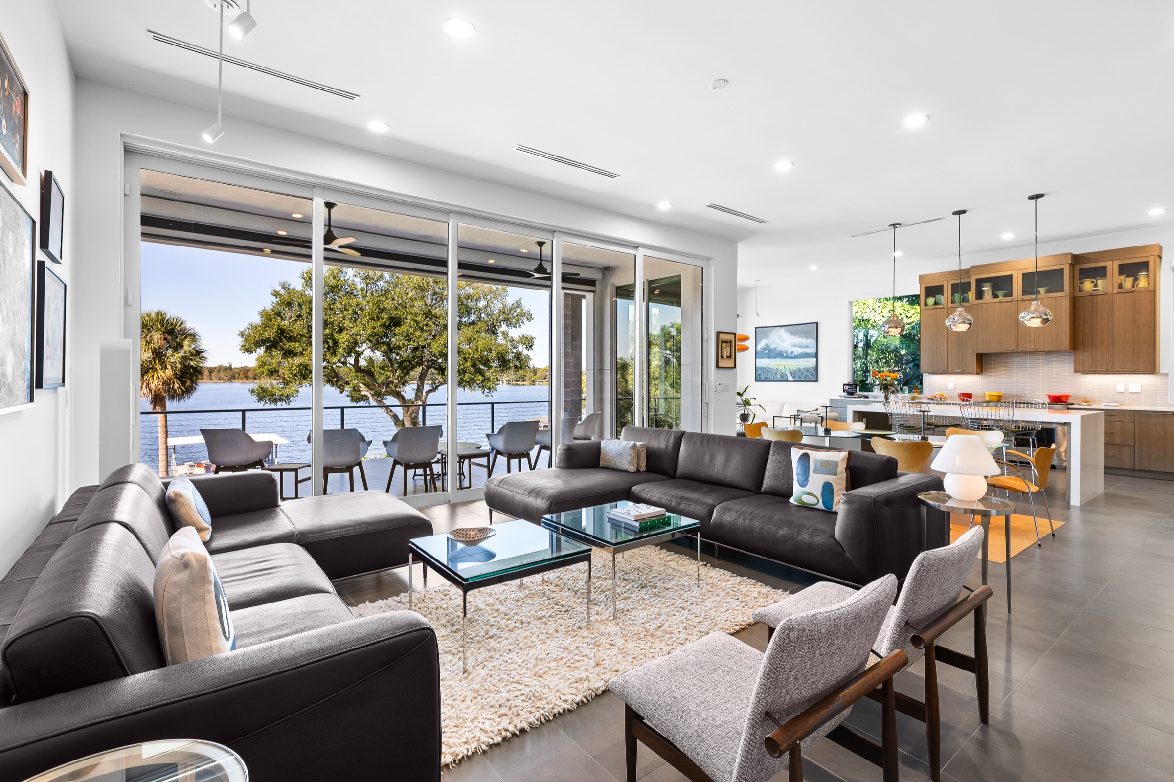 Residential bright open-plan kitchen and living area