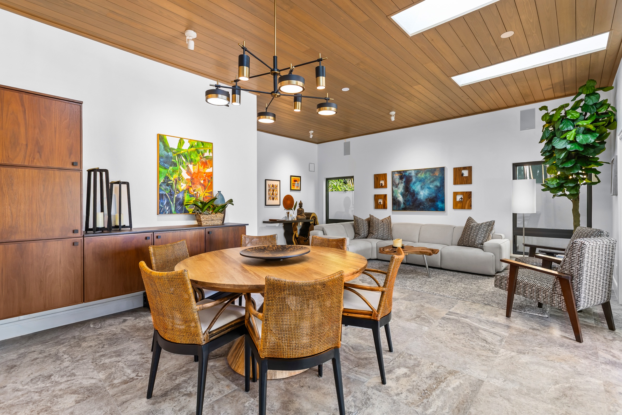 Residential warm interior flow and material character