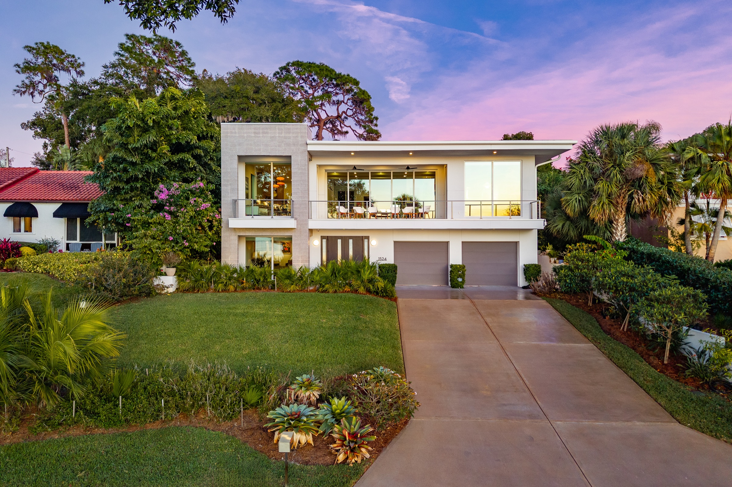 Residential waterfront exterior and twilight context
