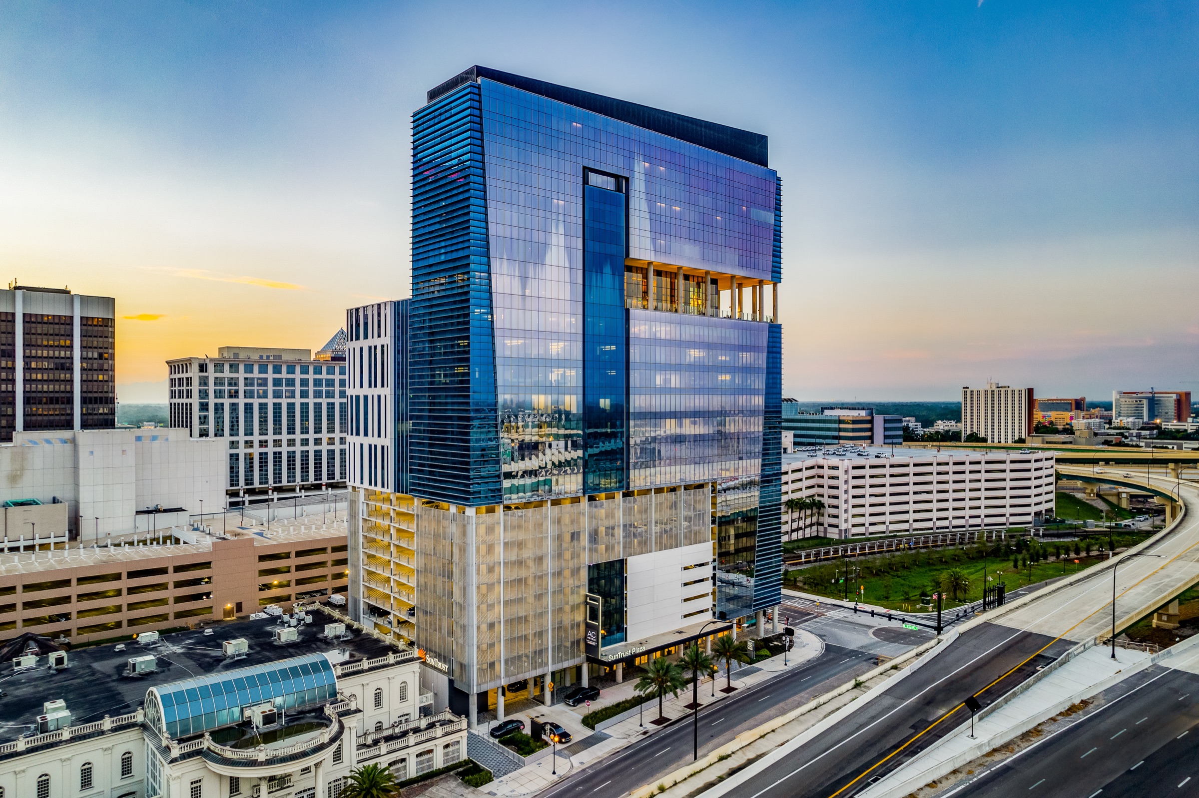 Commercial architectural tower exterior closer